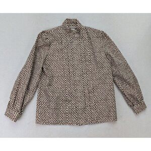 Vintage 70s 80s Women's Top Blouse Size 10 Executive Dressing Pleated Brown